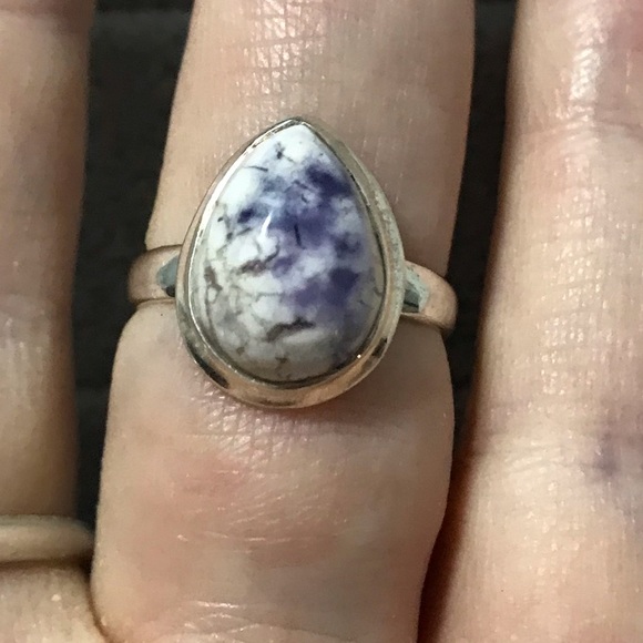 New Sterling Silver Purple Teardrop Morado Violet Flame Opal Ring Sz 7 Crystal - Picture 3 of 16